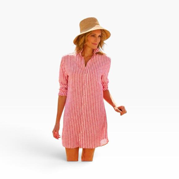Frank & Eileen Tops - Frank & Eileen Women’s Size M Red/White/Blue Striped Linen Collared Tunic